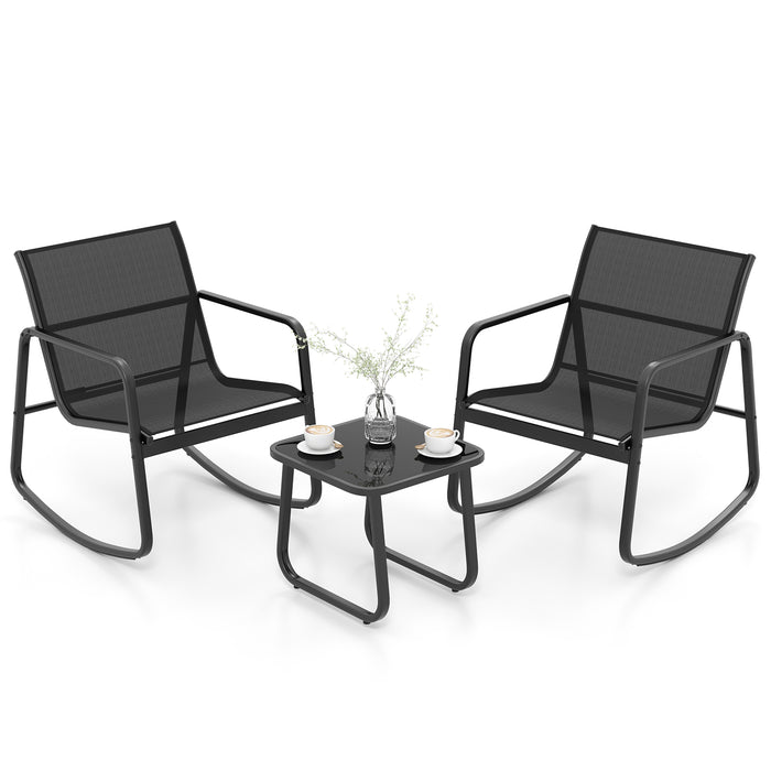 Outdoor Patio Furniture - 3 Piece Rocking Set with Smooth Gliding Motion - Perfect for Relaxing in Your Garden or Porch