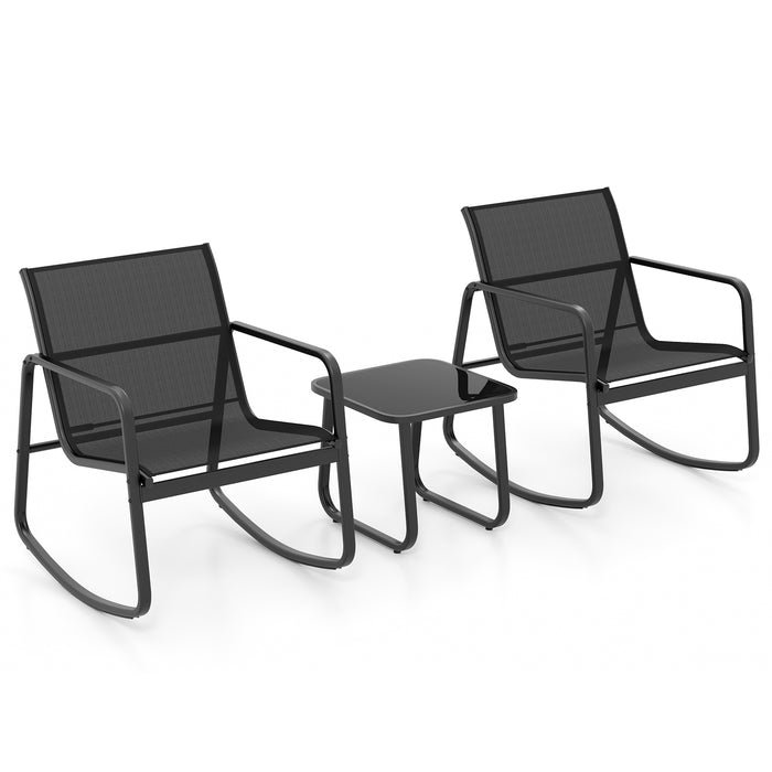 Outdoor Patio Furniture - 3 Piece Rocking Set with Smooth Gliding Motion - Perfect for Relaxing in Your Garden or Porch