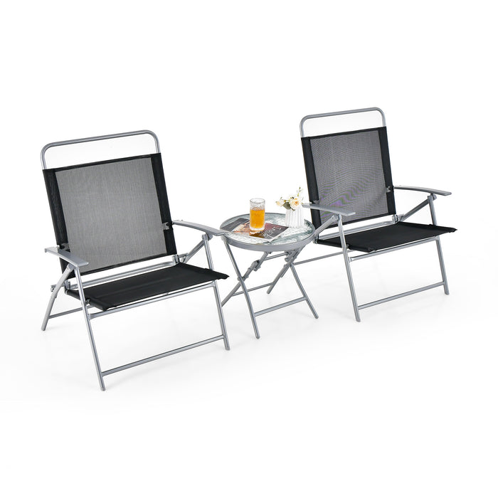 3-Piece Foldable Patio Bistro Set - Includes Glass Tabletop - Perfect for Outdoor Dining and Entertaining