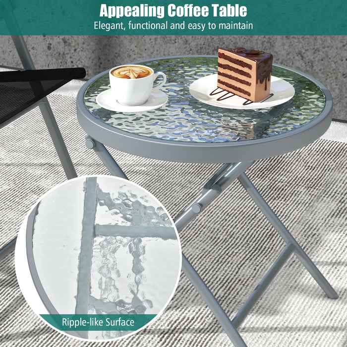 3-Piece Foldable Patio Bistro Set - Includes Glass Tabletop - Perfect for Outdoor Dining and Entertaining