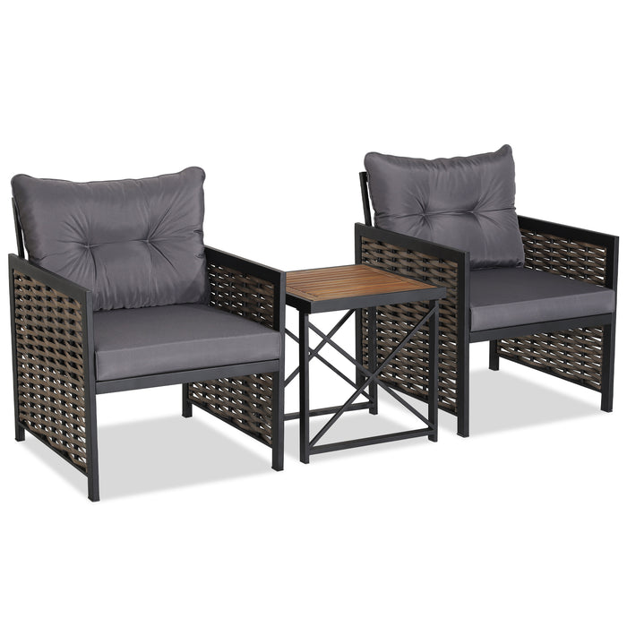 3-Piece Rattan Patio Set - Acacia Wood Tabletop Bistro Furniture - Ideal for Outdoor Dining & Relaxation
