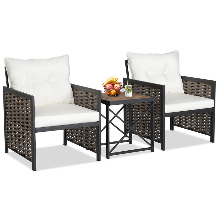 3-Piece Rattan Patio Set - Acacia Wood Tabletop Bistro Furniture - Ideal for Outdoor Dining & Relaxation