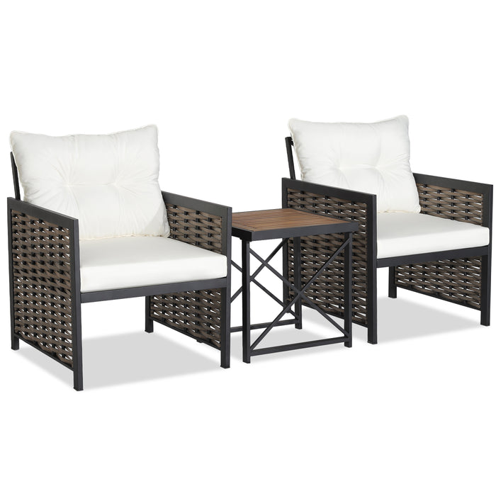 3-Piece Rattan Patio Set - Acacia Wood Tabletop Bistro Furniture - Ideal for Outdoor Dining & Relaxation
