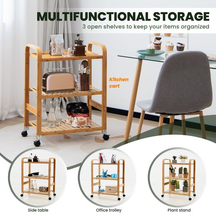 Bamboo Rolling Storage Cart - 3-Tier Design with Locking Casters, Natural Finish - Ideal Solution for Easy, Mobile Storage