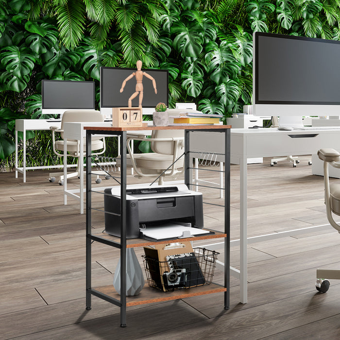 3-Tier Microwave Stand - Brown Stand with 10 Hanging Hooks and Open Shelves - Ideal for Organizing Kitchen Appliances and Utensils