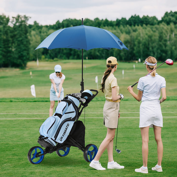 Blue Golf Push Pull Cart, 3 Wheel Model - With Adjustable Height Handle for Comfortable Use - Perfect for Golfers Looking for Portability and Stability on the Course