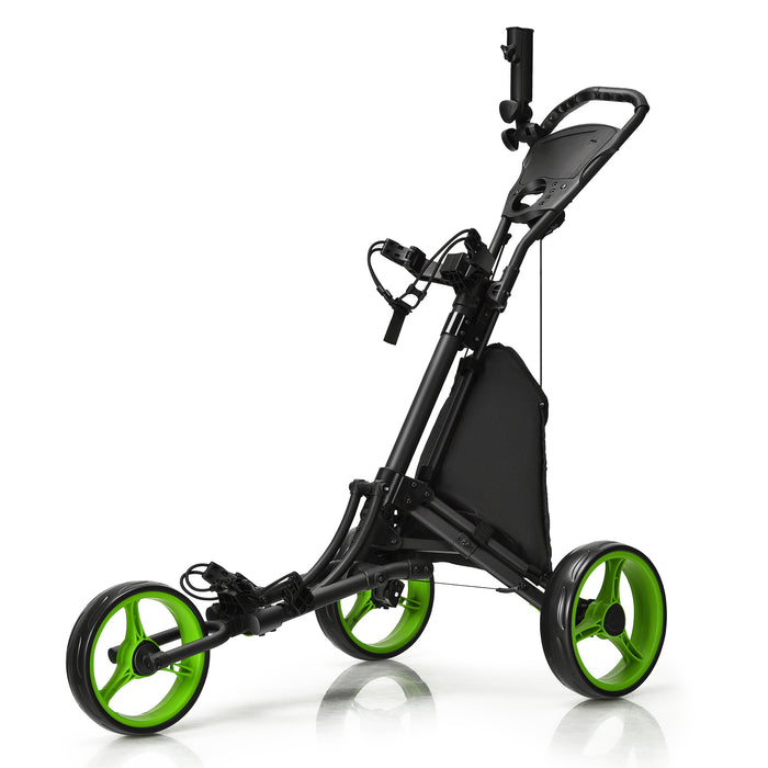 Blue Golf Push Pull Cart, 3 Wheel Model - With Adjustable Height Handle for Comfortable Use - Perfect for Golfers Looking for Portability and Stability on the Course