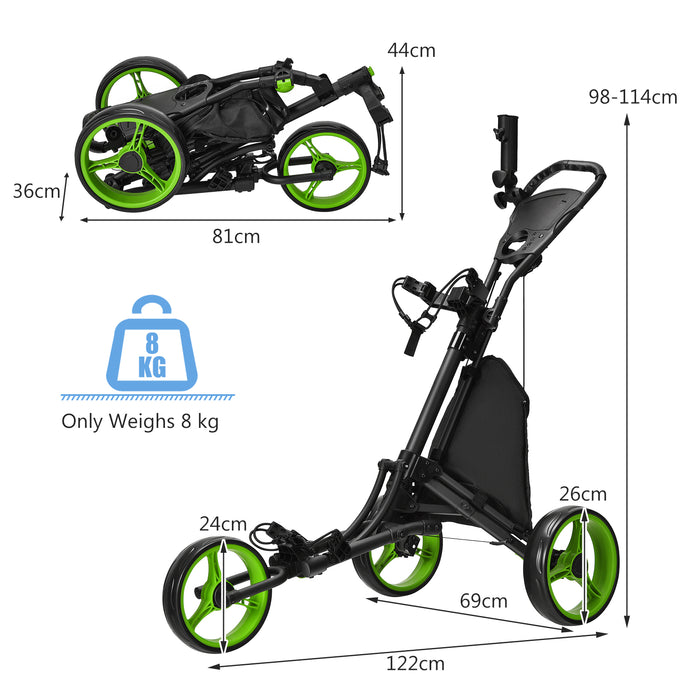 Blue Golf Push Pull Cart, 3 Wheel Model - With Adjustable Height Handle for Comfortable Use - Perfect for Golfers Looking for Portability and Stability on the Course