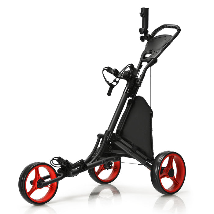 Blue Golf Push Pull Cart, 3 Wheel Model - With Adjustable Height Handle for Comfortable Use - Perfect for Golfers Looking for Portability and Stability on the Course