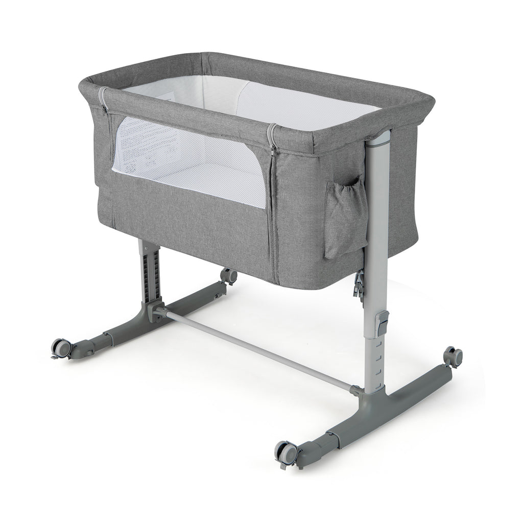 Adjustable 3-in-1 Baby Bedside Bassinet - Complete with Mattress in Light Grey - Ideal Sleep Solution for Newborns and Infants