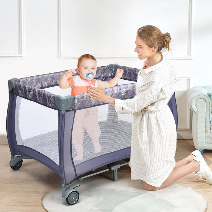 Convertible 3 in 1 Bassinet Cot - With Changing Table and Toy Bar, Beige - Ideal for New Parents and Infant Recreation