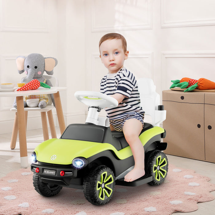 3 in 1 Kids Ride-On Green Car - Featuring Handle and Canopy - Perfect Outdoor Toy for Mobility Training and Sun Protection
