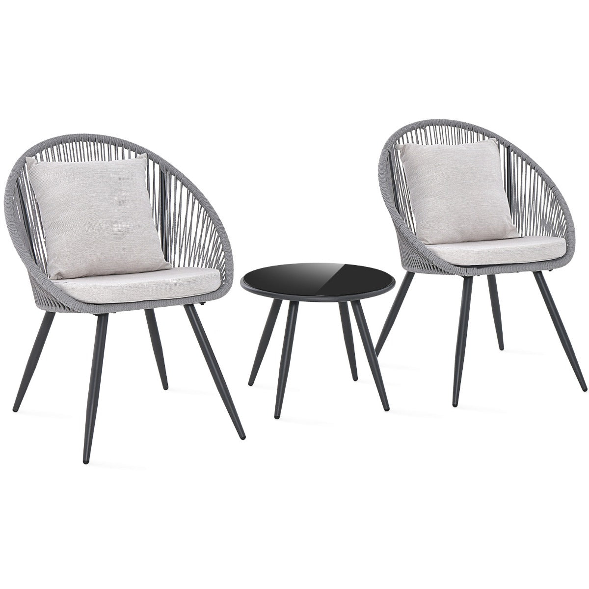 3 Piece Patio Furniture Set - With Comfortable Seat and Back Cushions - Ideal for Backyard, Porch and Garden Lounging