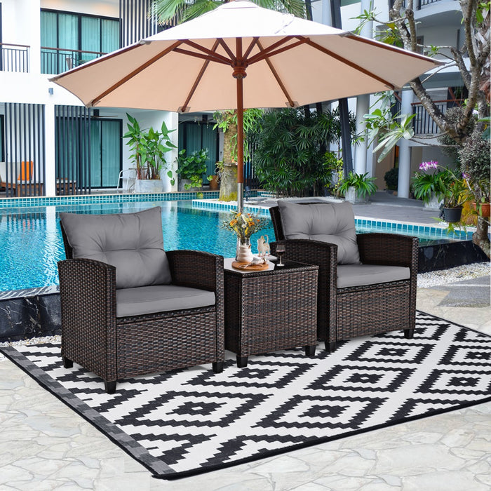 3 Piece Rattan Patio Set - Outdoor Furniture for Porch, Balcony, Garden, Yard - Ideal Home Relaxation Solution