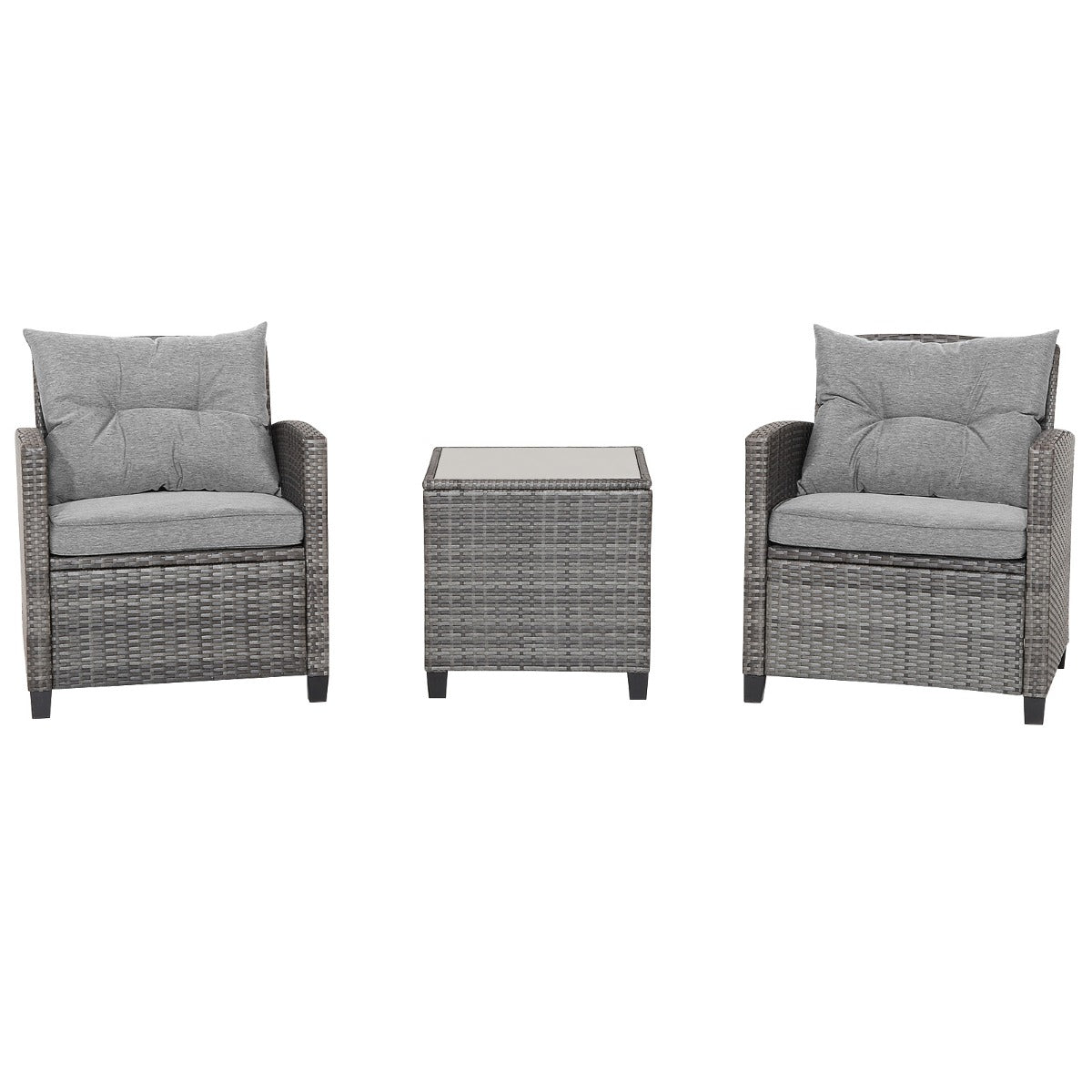 Rattan Patio Sofa Set - 3 Pieces with Solid Tempered Glass Tabletop and Heavy-Duty Steel Frame in Grey Color - Ideal for Outdoor Furnishing and Relaxation