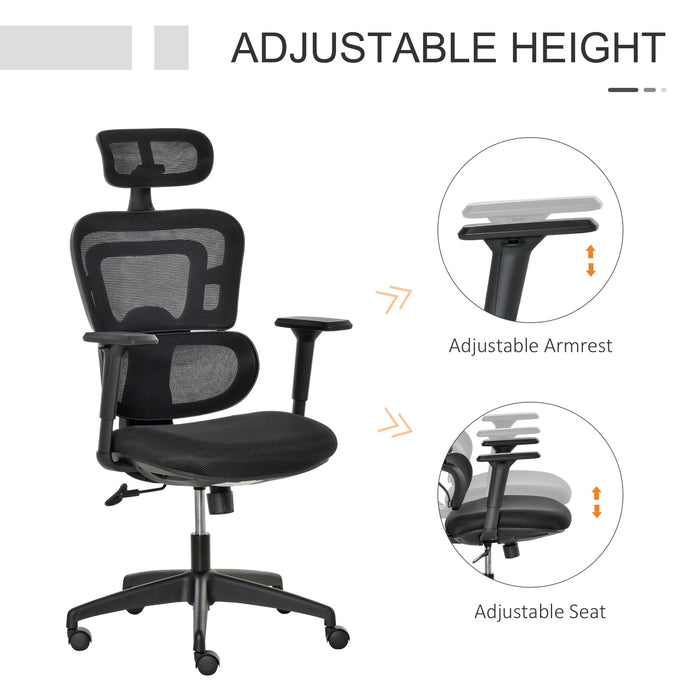 Ergonomic High-Back Mesh Office Chair - Swivel Desk Chair with Adjustable Height, Headrest, and Lumbar Support - Comfortable Padded Seating for Home Office Use