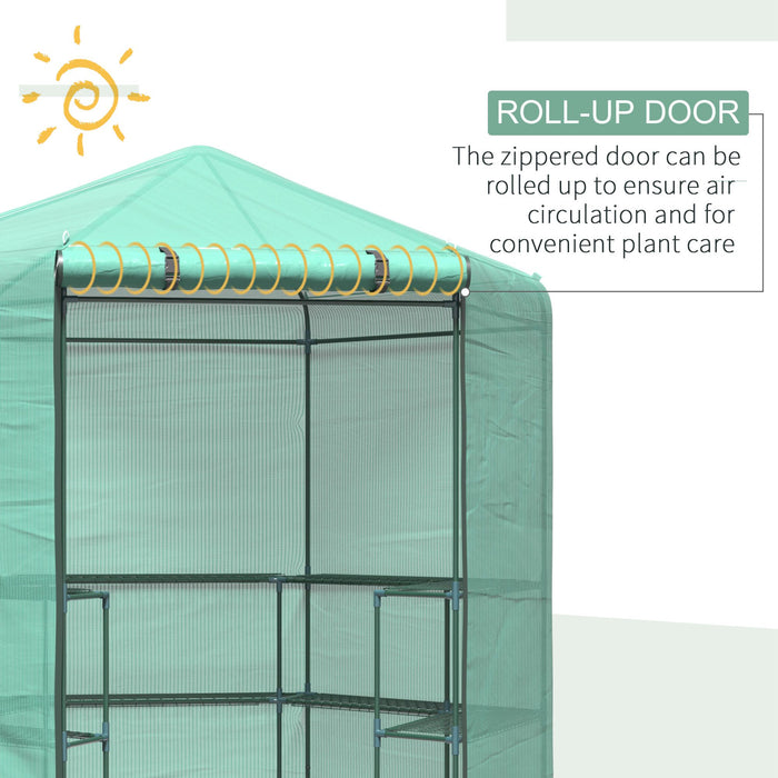 Hexagon Walk-In Greenhouse - PE Cover, Flower & Plant Growth Enclosure with Zippered Door - Perfect for Gardeners, 225x194x215 cm