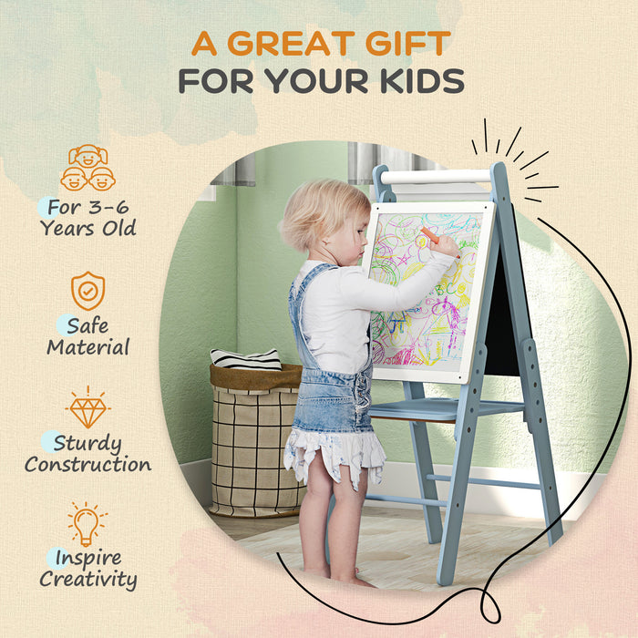 Kids' 3-in-1 Art Easel with Paper Roll - Height Adjustable, Double-Sided Whiteboard & Chalkboard - Creative Drawing Station for Ages 3-6