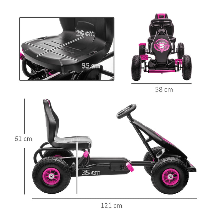 Kids' Pedal-Powered Racing Kart - Adjustable Seat, Pneumatic Tires & Shock Absorption - Ideal for Boys & Girls Aged 5-12, Fun Outdoor Play in Pink