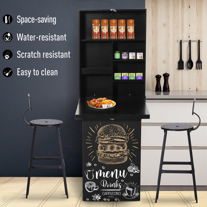 Wall-Mounted Folding Table with Chalkboard - Space-Saving Drop-Leaf Desk, Multifunctional, Black - Ideal for Small Spaces and Creativity Stations