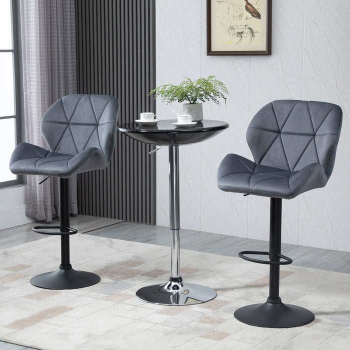 Adjustable Dark Grey Bar Stools - Set of 2 Armless Upholstered Swivel Counter Chairs with Backs and Footrest - Ideal for Home Bar and Kitchen Seating