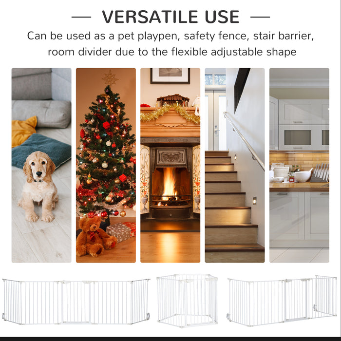 5-Panel Pet Safety Gate - Metal Playpen and Room Divider with Walk-Through Door - Fireplace, Christmas Tree, and Stair Barrier with Auto-Close Lock Feature
