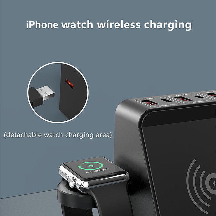 Wireless Fast Charging Docking Station with Multi USB Ports - 15W 10W 7.5W 5W Power Delivery, QC3.0, and USB-C Outputs - Ideal for iPhone 12 13 14 14Pro, Huawei Mate50, Samsung Galaxy S23, Xiaomi 13pro