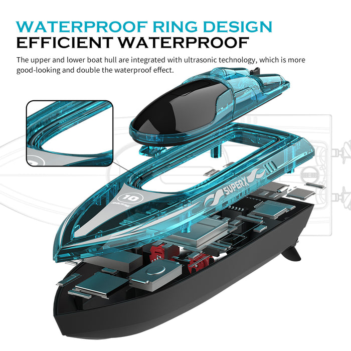 Flytec V555 2.4G 4CH - RC Boat with LED Lighting & Mini Shipping Models for Pools & Lakes - Fun Kids & Children Toy with 60 Minutes Playtime