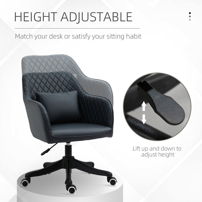 Ergonomic PU Leather Desk Chair with Massaging Lumbar Support - Wheeled Executive Chair with Rechargeable Electric Vibration Massage Pillow in Blue - Comfort for Long Hours at Office Work