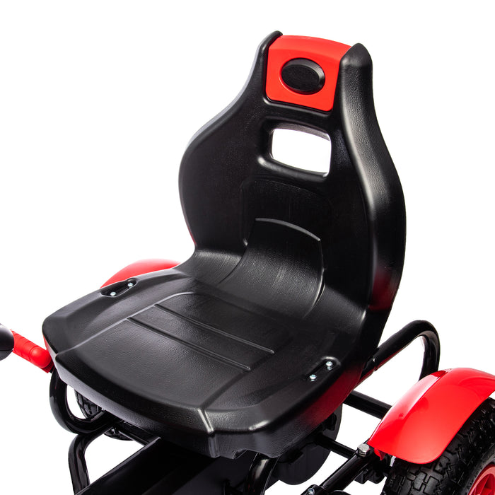 Kids Pedal Go Kart Racer - Adjustable Seat & Inflatable Rubber Tires with Handbrake - Fun Outdoor Riding Toy for Children Aged 5-12, Red