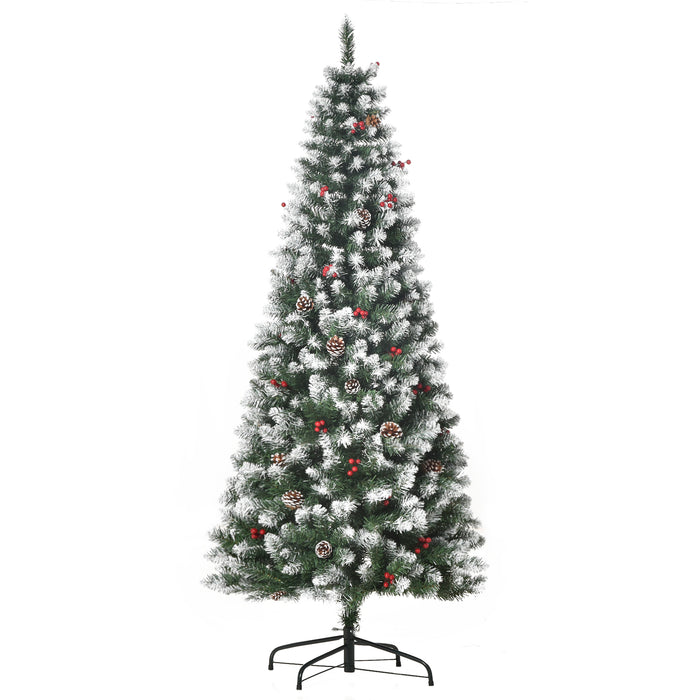 6FT Artificial Pre-Lit Pencil Christmas Tree - Adorned with Red Berries & Pinecones, Collapsible Stand - Festive Holiday Decor for Home & Indoor Spaces
