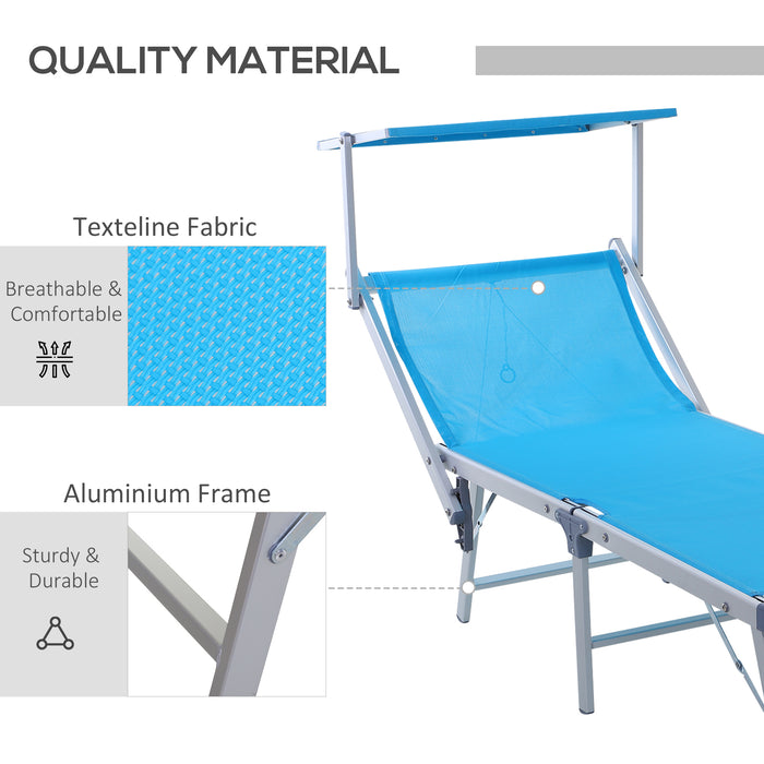 Garden Sun Lounger with Texteline Fabric - Reclining Chaise Lounge Chair with Canopy & Adjustable Backrest - Durable Aluminium Frame for Outdoor Relaxation