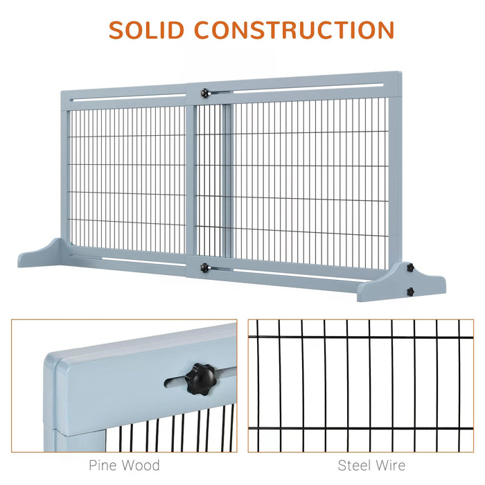 Freestanding 3-Panel Wooden Pet Gate - Adjustable Dog Barrier Fence for Doorway and Hallway, 69H x 104-183H cm in Blue - Ideal for Securing Pets and Creating Boundaries