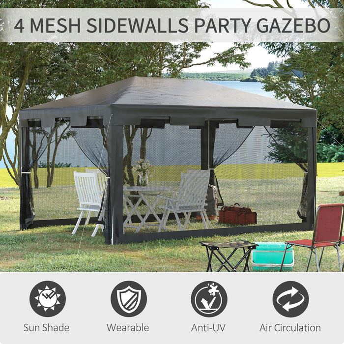 Outdoor Gazebo Party Tent 4m x 3m - Garden Sun Shade Canopy with Mesh Sidewalls, Dark Grey - Ideal for Gatherings and Protection from Elements