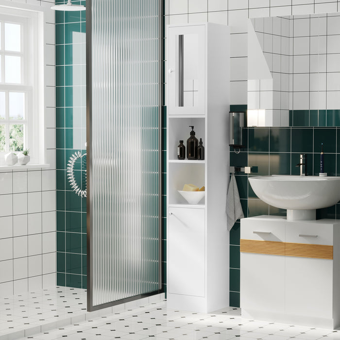 Freestanding Tall Bathroom Cabinet with Mirror - Adjustable Shelving and Mirror-Tallboy Storage Unit - Ideal for Organizing Toiletries and Linens