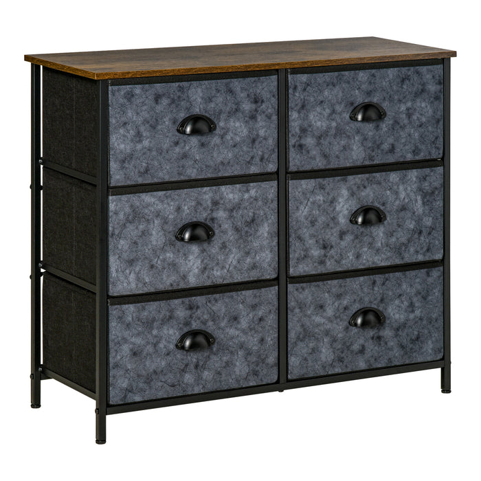 6-Drawer Fabric Dresser - Bedroom Storage Organizer with Sturdy Steel Frame and Handles - Ideal for Night Stand and Clothing Organization in Grey & Black