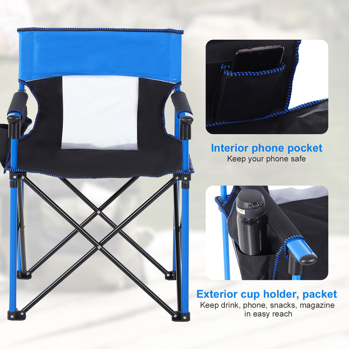 Heavy-Duty Sponge-Cushioned Folding Camp Chair with Storage Pockets - Durable Metal Frame, Outdoor Seating - Ideal for Campers, Tailgating, and Outdoor Events
