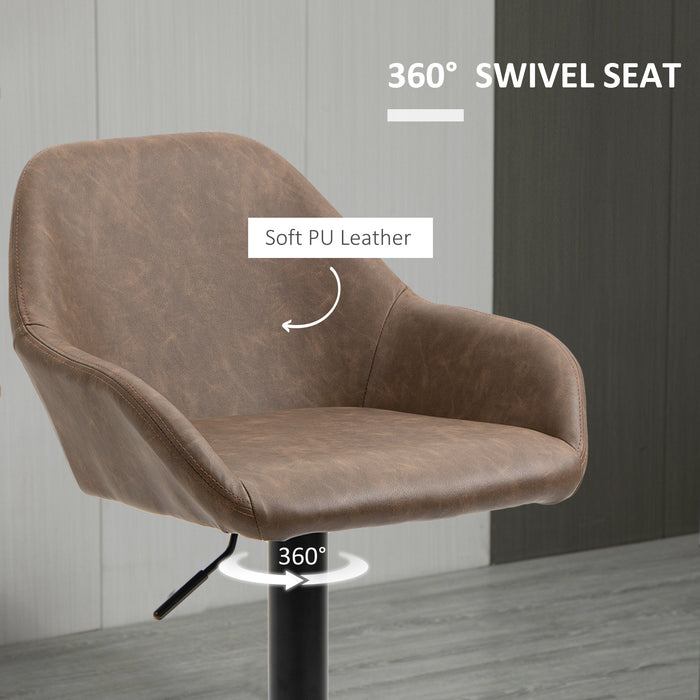 Swivel Barstools with Footrest and Backrest - Adjustable PU Leather Set of 2 with Sturdy Steel Base - Perfect for Kitchen Counter and Dining Room Comfort