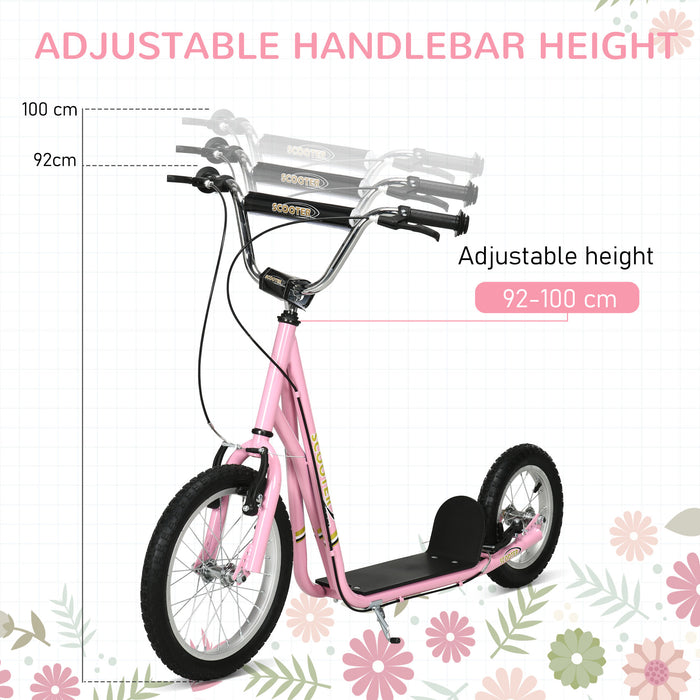 Teen Scooter with Rubber Wheels - Adjustable Handlebar, Dual Brakes, and Kickstand - Ideal for Kids 5+ Years, Pink