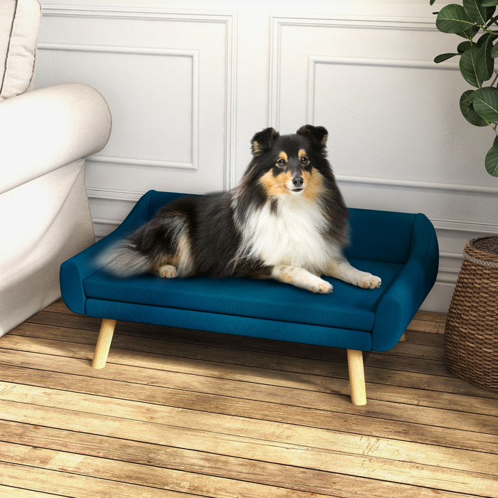 Pet Sofa Bed with Soft Cushion - Durable Dog Couch with Wooden Frame and Removable Cover, Blue - Ideal for Medium to Large Dog Comfort and Relaxation