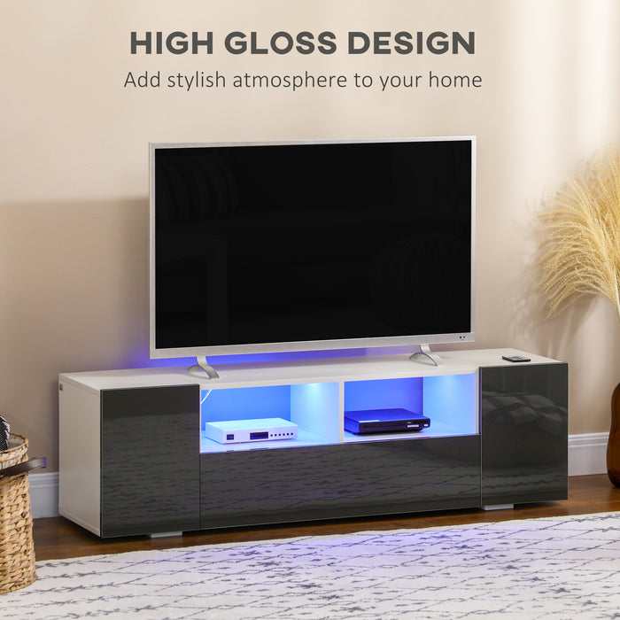 Contemporary Entertainment Center - 60" TV Stand with LED Lighting and Ample Storage, 137x35x42cm - Ideal for Organized Media Rooms and Living Spaces