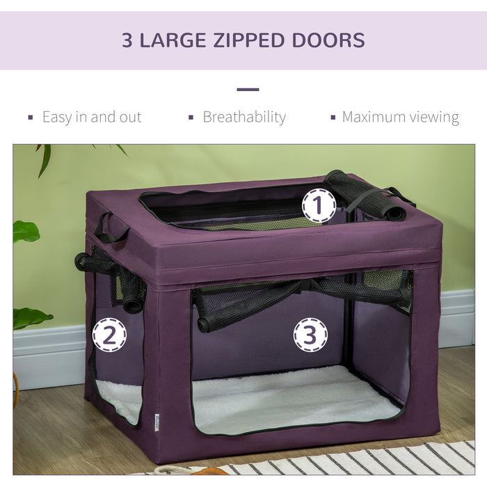 Portable Pet Carrier - Foldable Dog and Cat Transport Bag in Purple, 69x51x51cm - Ideal for Miniature and Small Breed Travel Needs