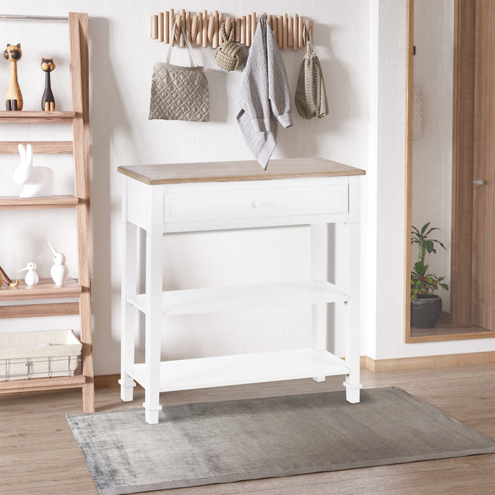 Hallway Console Table with Drawer & 2 Shelves - Elegant Retro-Styled Side Desk with Worktop Handle - Ideal Storage Solution for Bedroom and Living Room