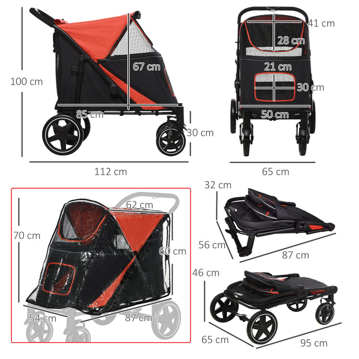 Foldable Pet Stroller with Rain Cover - Cat and Dog Pushchair, Front Swivel Wheels, Shock Absorption - Convenient Travel with Storage and Ventilated Mesh