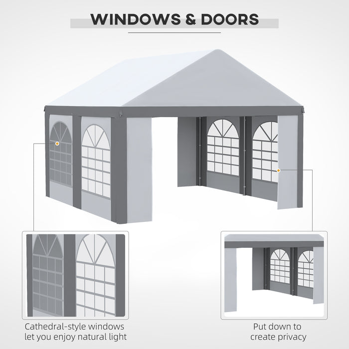 Galvanised 4x4m Party Tent Marquee - Gazebo with Side Panels, Four Windows, Double Doors - Perfect for Parties, Weddings, and Events