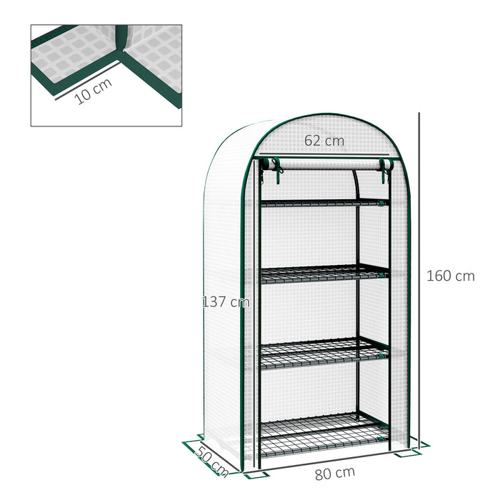 Mini Greenhouse with Storage Shelves - Durable Metal Frame & Roll-Up Zippered Door, 80x49x160 cm, PE Cover - Ideal for Outdoor Gardening and Plant Protection