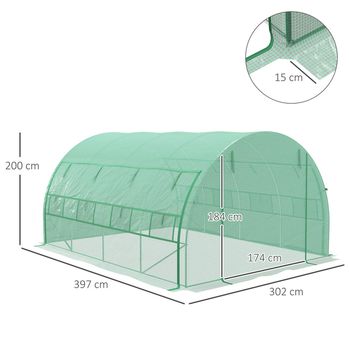 Polytunnel Walk-in Greenhouse - Roll-Up Sidewalls, Zipped Door, 8 Windows, 4x3x2m in Green - Perfect for Gardeners and Year-Round Plant Growth