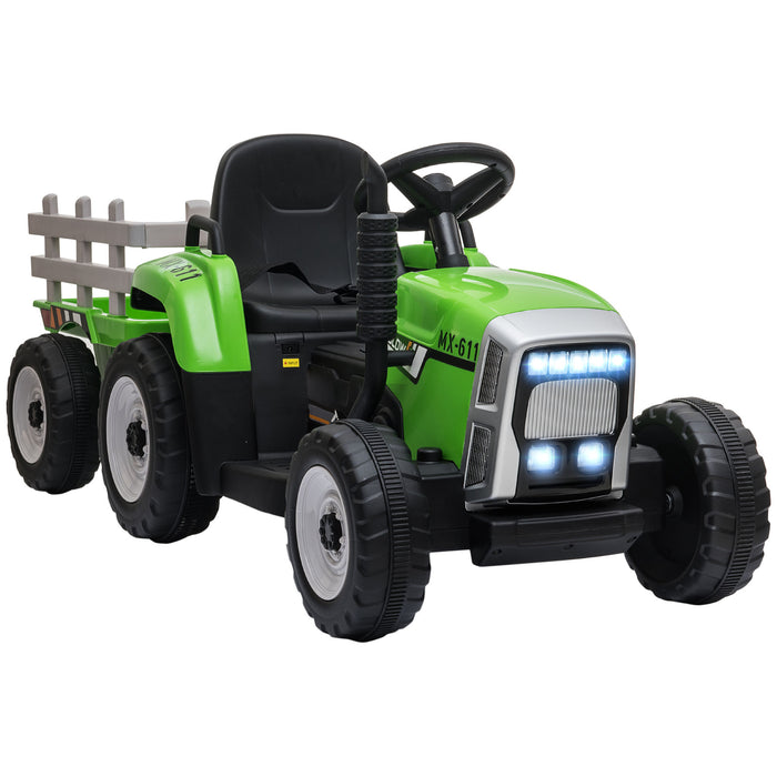 12V Electric Ride-On Tractor with Detachable Trailer - Battery-Powered Kids Vehicle with Remote Control & Music - Fun Outdoor Driving Experience for Children Ages 3-6