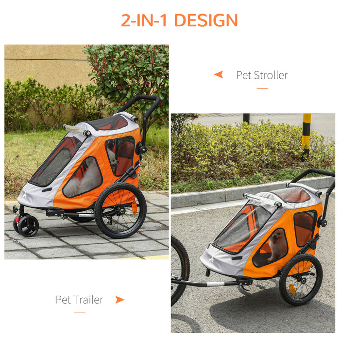 2-in-1 Dog Bicycle Trailer & Pet Stroller - Rotatable Wheel, Reflectors, Brake, Cup Holder, Water-Resistant - For Active Pet Owners and Outdoor Adventures