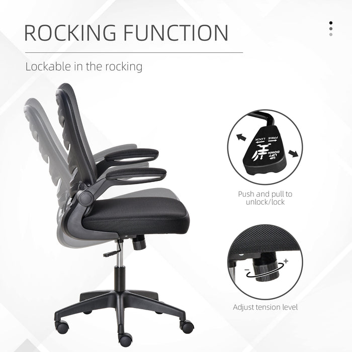 Mesh Swivel Chair - Ergonomic Home Office Task Desk Chair with Lumbar Support and Flip-Up Arms - Adjustable Height for Comfortable Seating and Posture Improvement